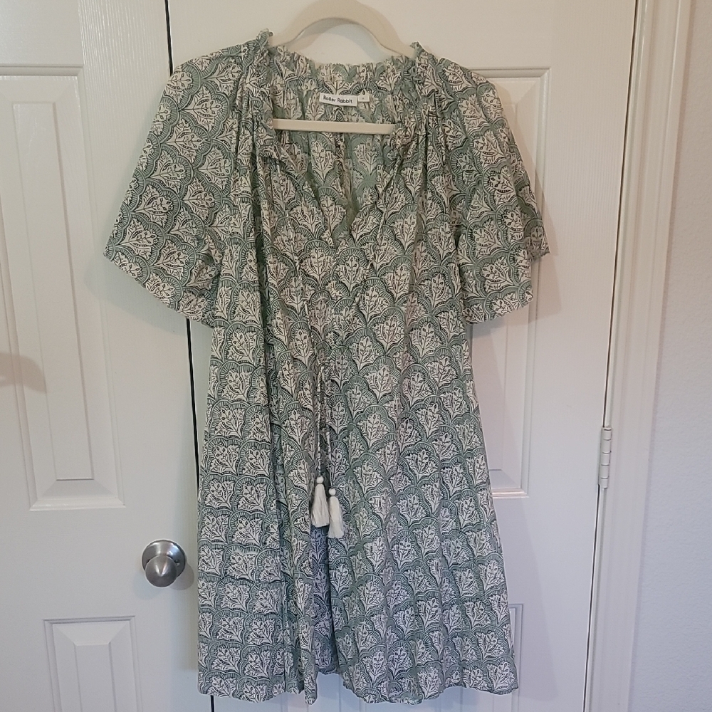 Roller Rabbit Green And White Leaf Pattern Blouse - image 1